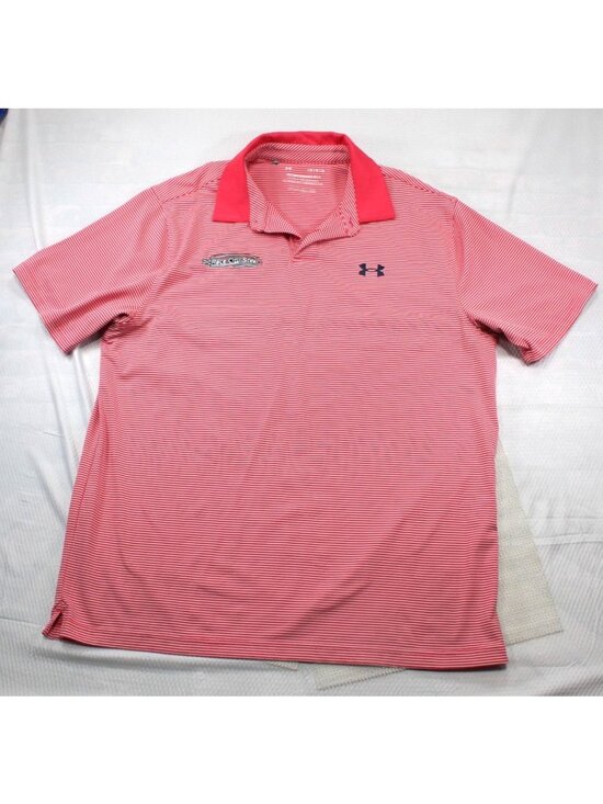 Under Armour Other - Under Armour Race City Steel Large Red & White Striped Performance Polo Shirt Me